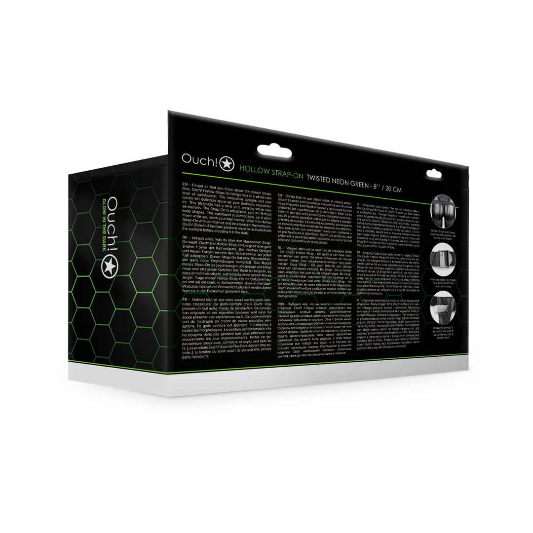 Harnais de pénétration texturé strié phosphorescent avec testicules - 8 po / 21 cm - Vert fluo