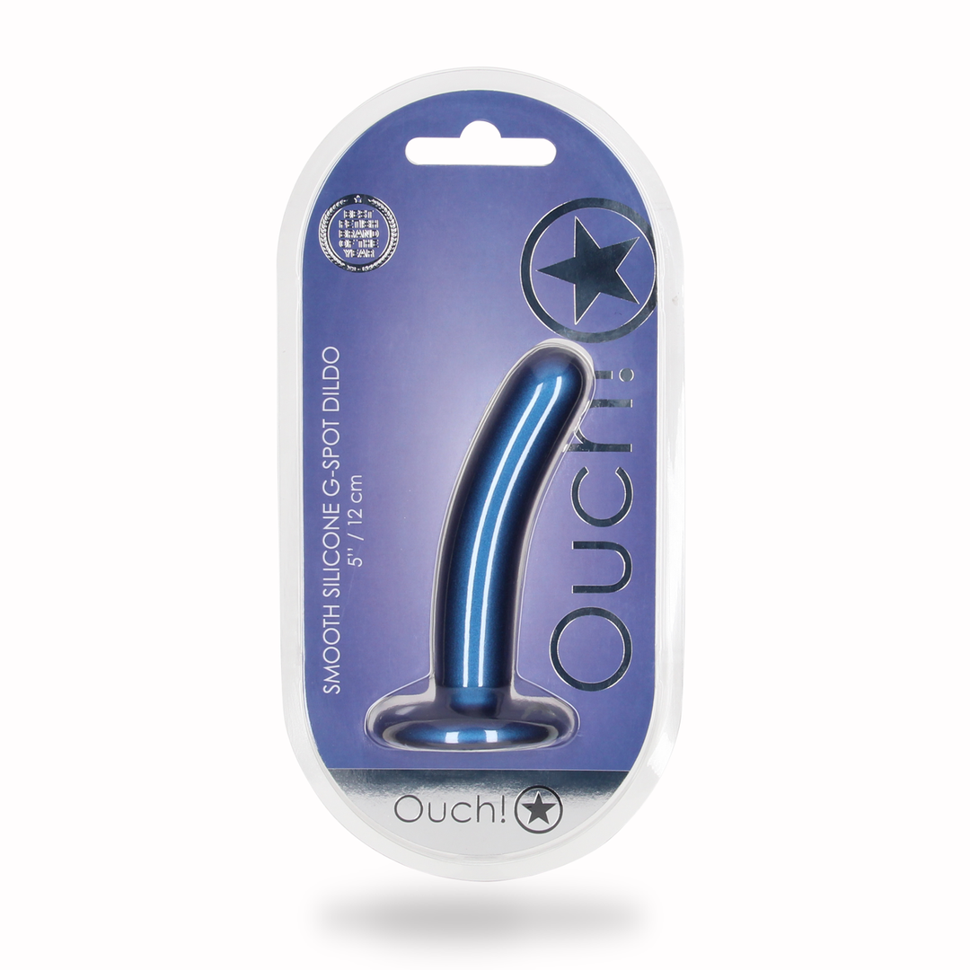 Gode en silicone lisse pour le point G - 12 cm - Bleu métallique