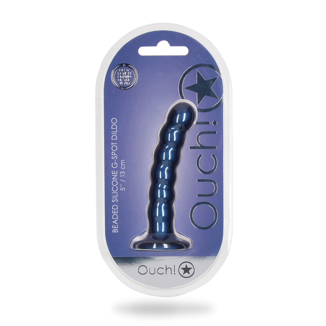 Gode-ceinture en silicone à perles - 13 cm - Bleu Métallique