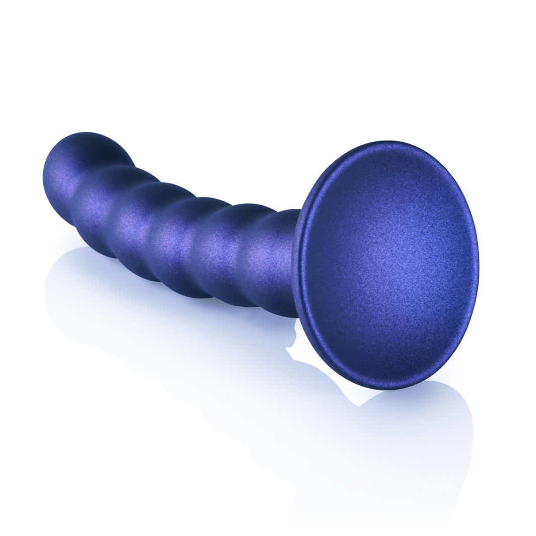 Gode-ceinture en silicone à perles - 13 cm - Bleu Métallique