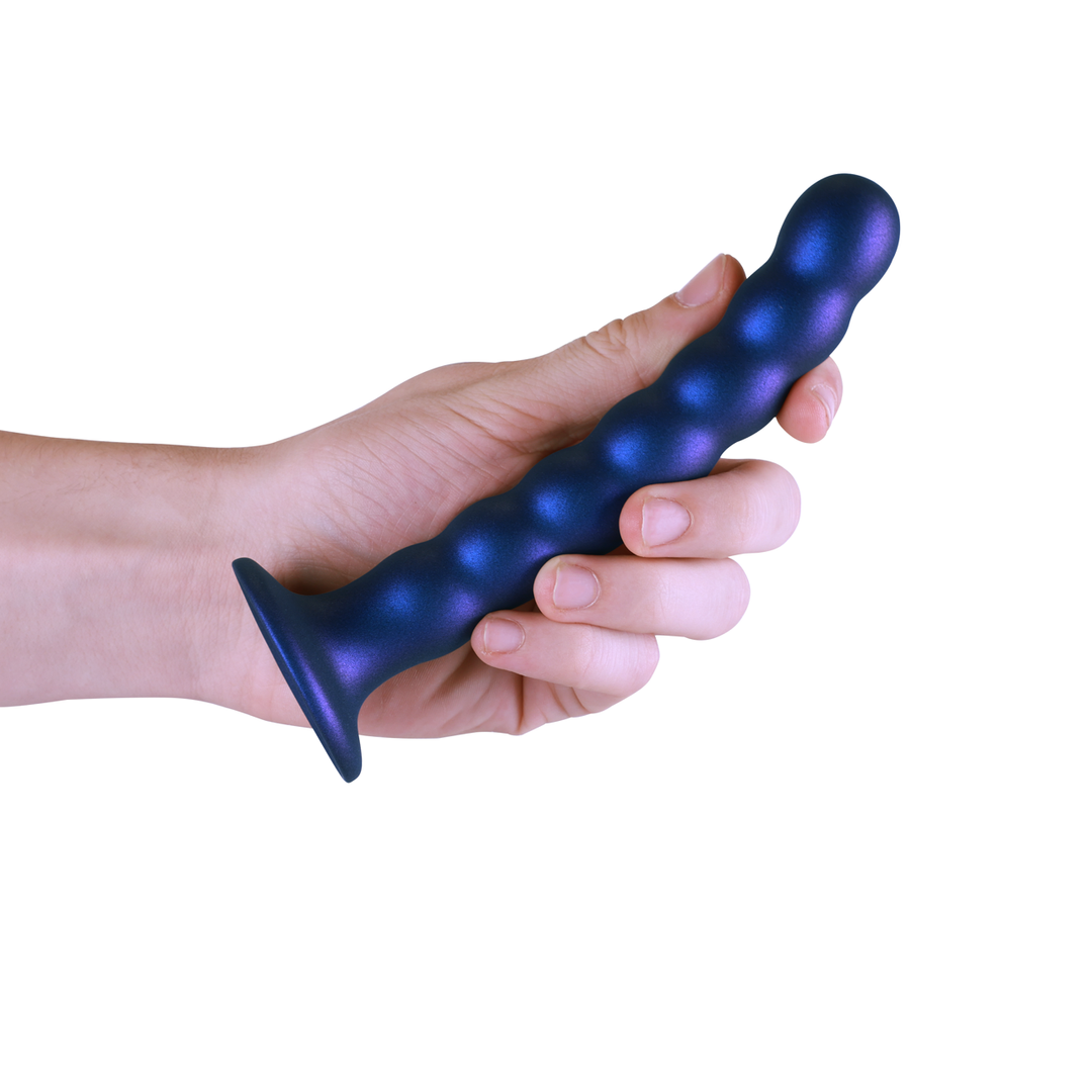 Godemichet perlé en silicone point G - 6.5'' / 16,5 cm - Bleu métallique