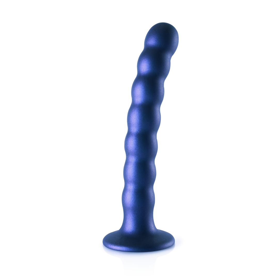 Godemichet perlé en silicone point G - 6.5'' / 16,5 cm - Bleu métallique
