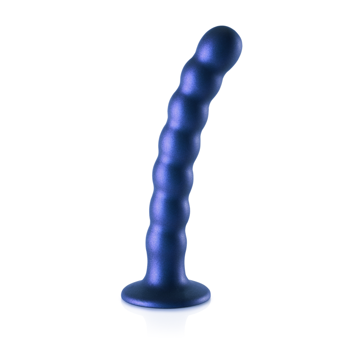 Godemichet perlé en silicone point G - 6.5'' / 16,5 cm - Bleu métallique