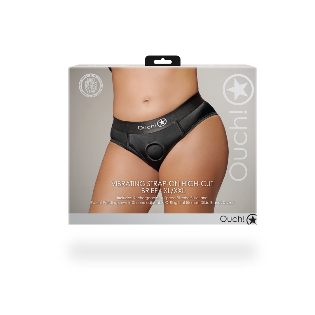 Vibrating Strap-on High-cut Briefs - XL/XXL - Black