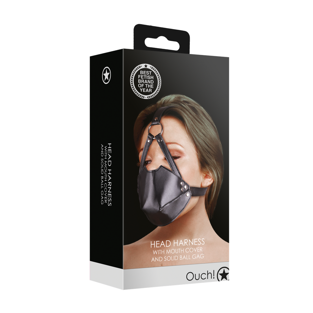Harnais de tête avec muselière et bâillon sphérique respirant - Noir