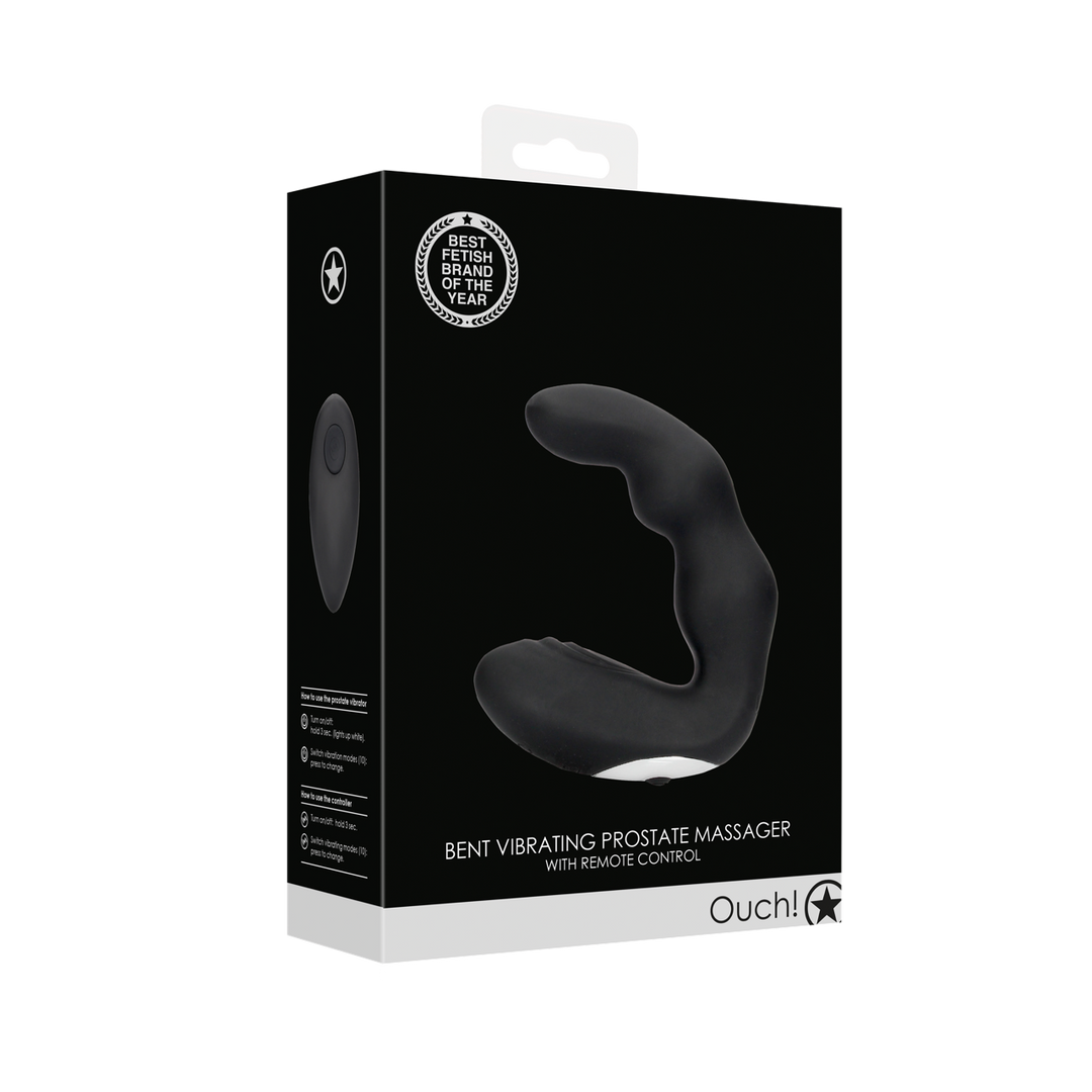 Masseur de prostate vibrant courbé avec télécommande - Noir