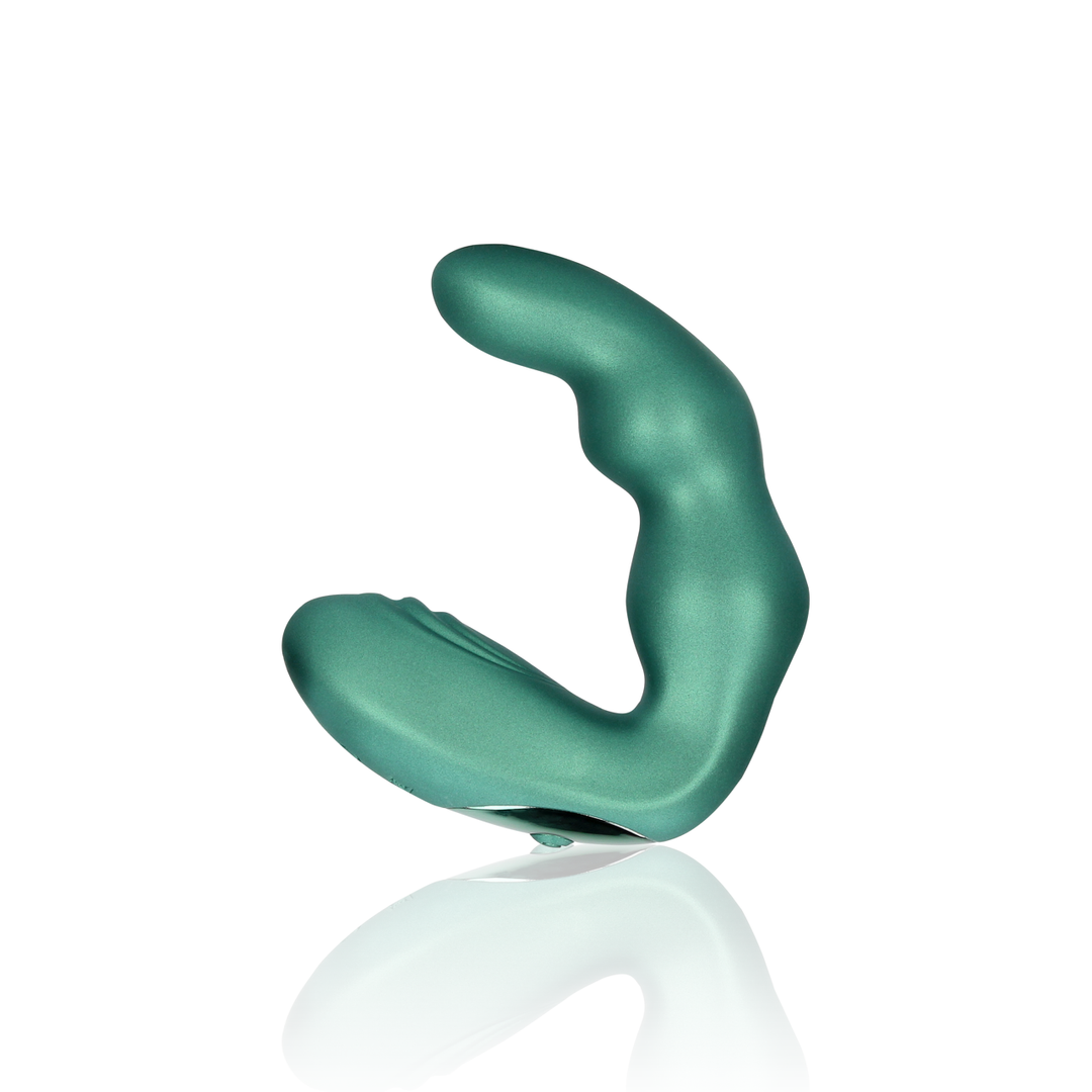 Masseur de prostate vibrant courbé avec télécommande - Vert métallisé