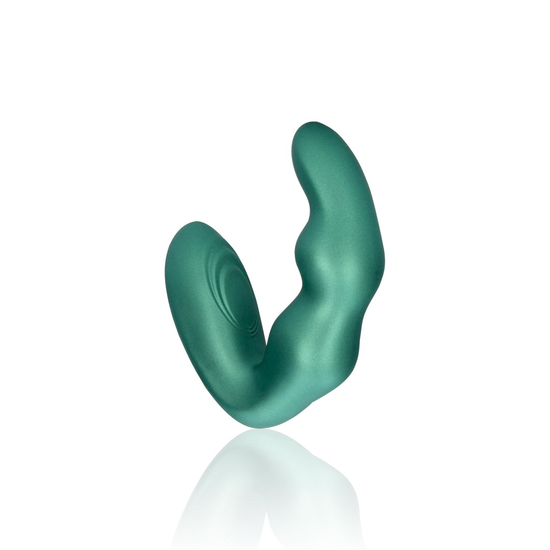 Masseur de prostate vibrant courbé avec télécommande - Vert métallisé