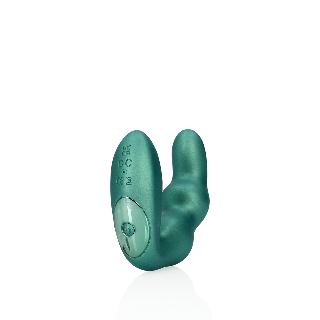 Masseur de prostate vibrant courbé avec télécommande - Vert métallisé