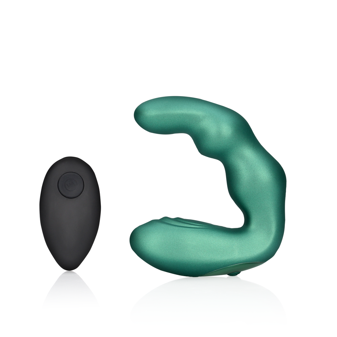 Masseur de prostate vibrant courbé avec télécommande - Vert métallisé