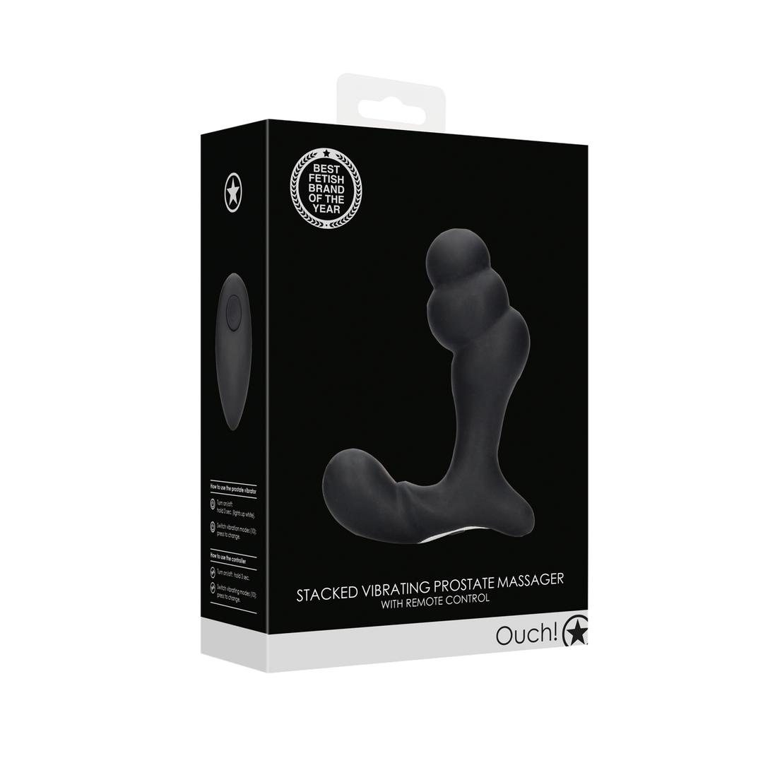 Masseur de prostate vibrant superposé avec télécommande - Noir