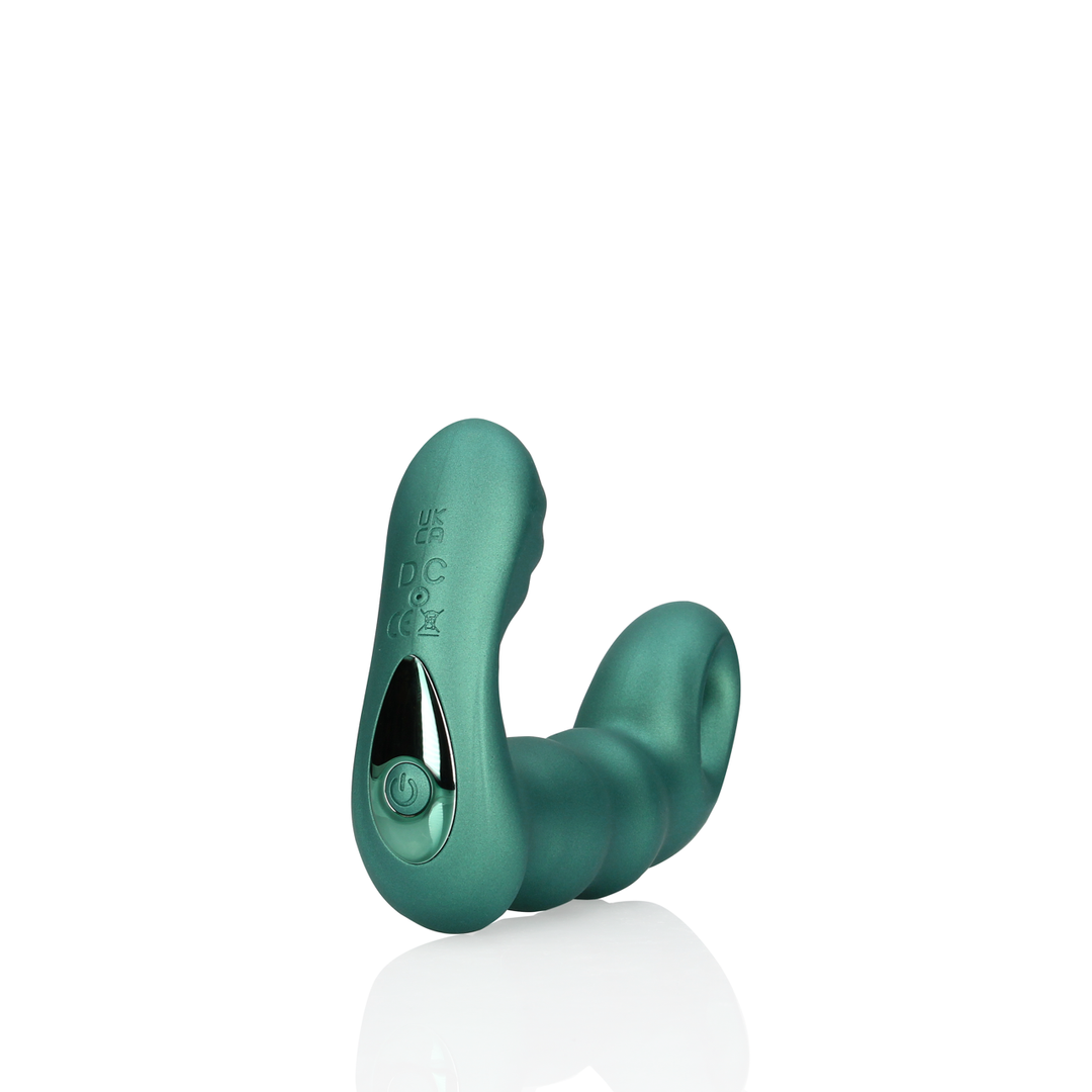 Masseur de prostate vibrant à perles avec télécommande - Vert métallique