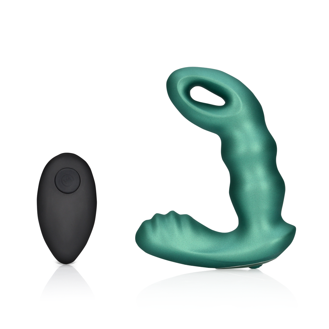 Masseur de prostate vibrant à perles avec télécommande - Vert métallique