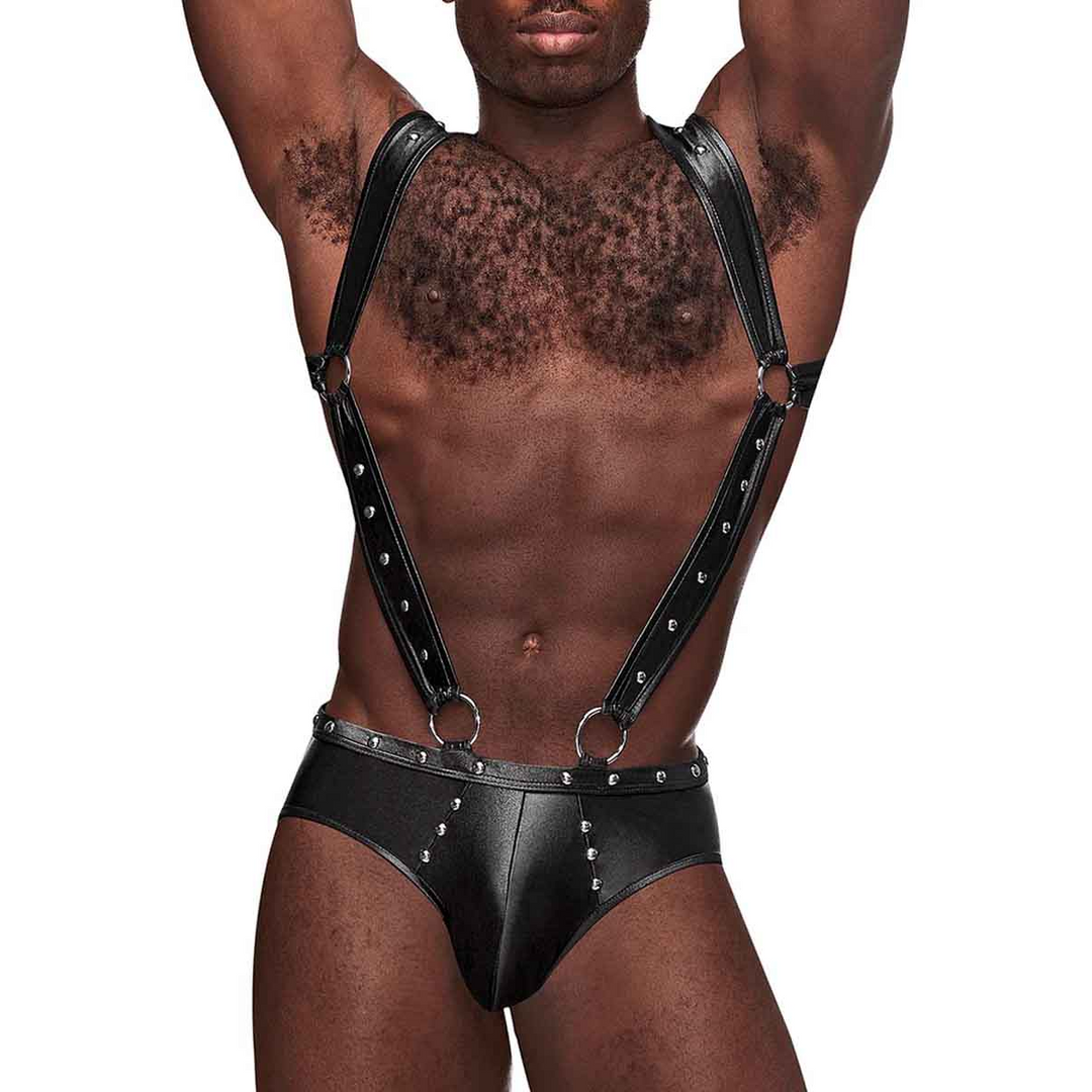 Uranus - Jockstrap ouvert derrière style harnais avec bretelles - L/XL - Noir