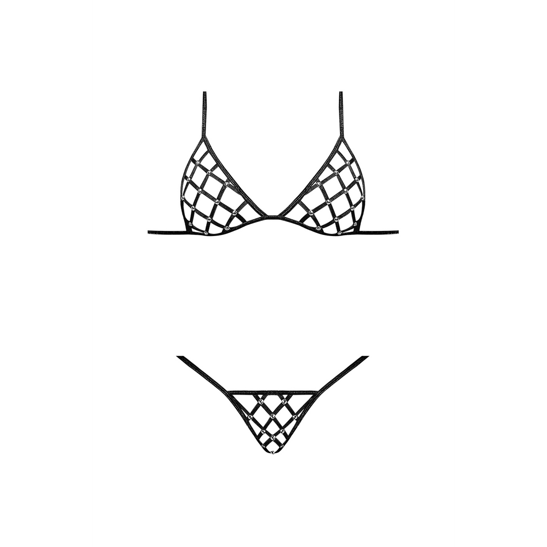 Orthia - Ensemble filet sexy imitation avec soutien-gorge et string - 2X