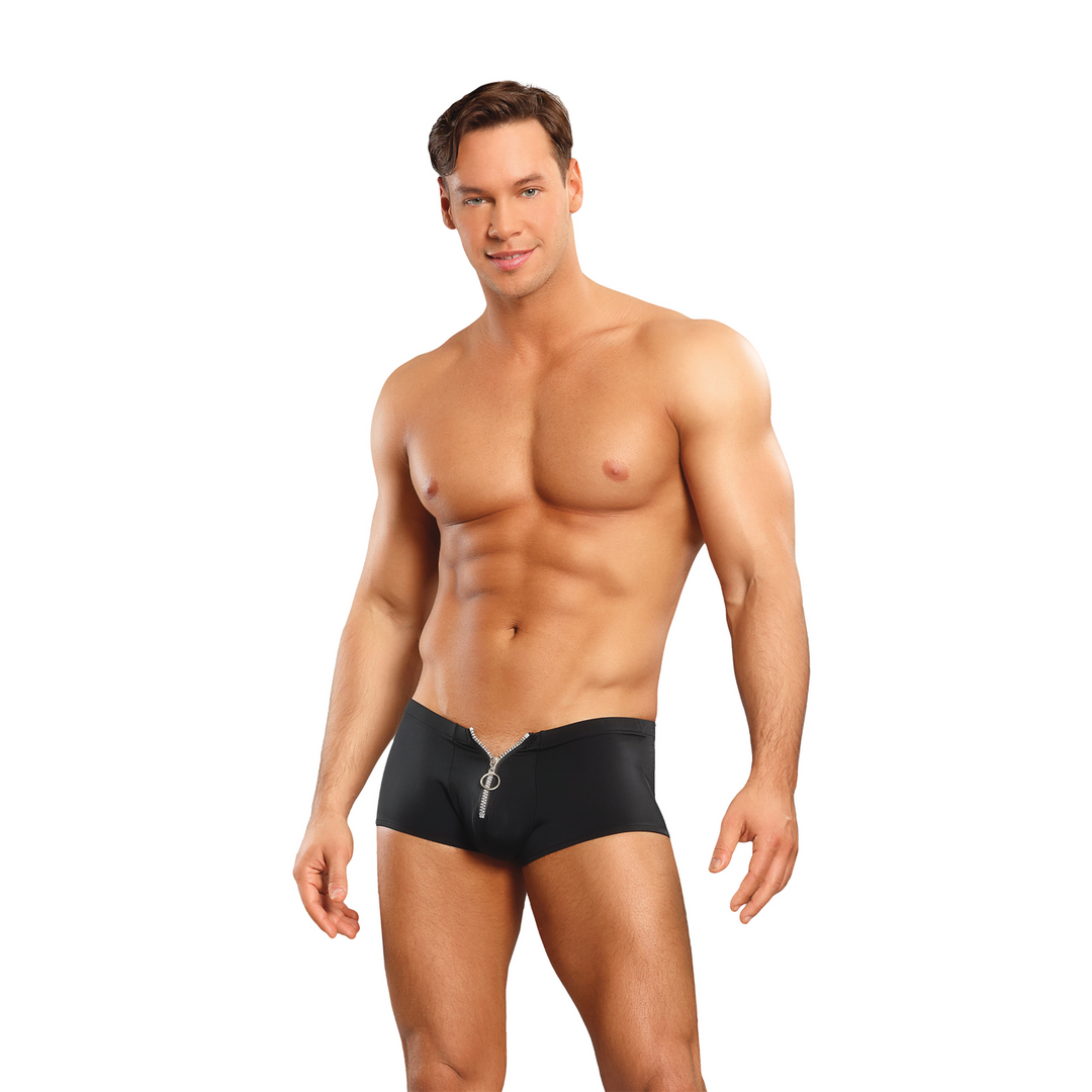 Short zippé avec cockring rouge - L/XL - Noir