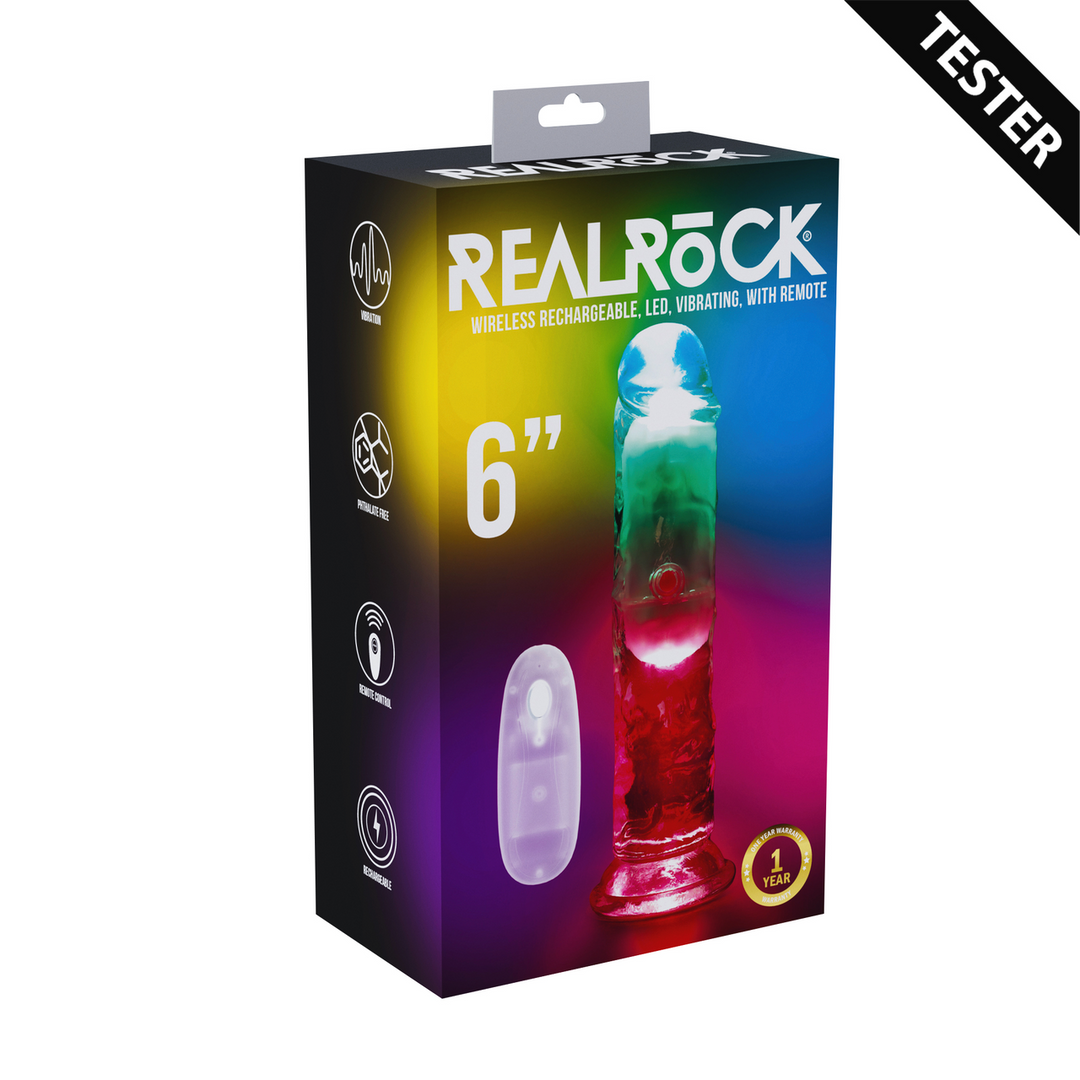 Vibrateur pénis LED rigide - 6 / 15 cm - Transparent - Testeur