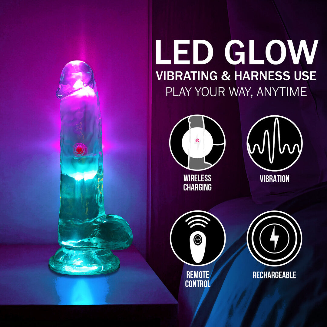 Vibreur Pénis Droit avec LED et Testicules - 15 cm - Transparent