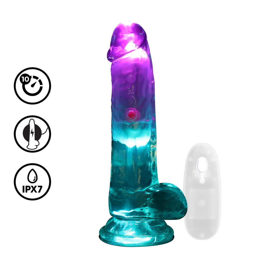 Vibreur Pénis Droit avec LED et Testicules - 15 cm - Transparent