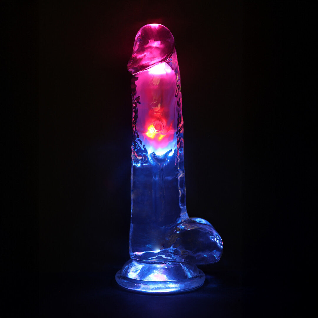 LED Vibrating Straight Cock with Balls - 8 / 20 cm - Transparent