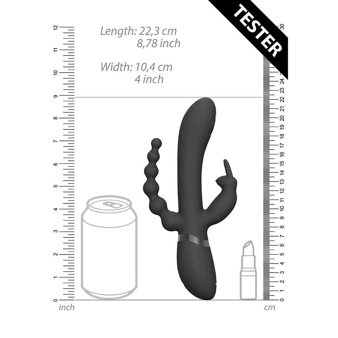 Rini - Pulse Wave  Vibrating Double Penetration Rabbit - Black - Tester