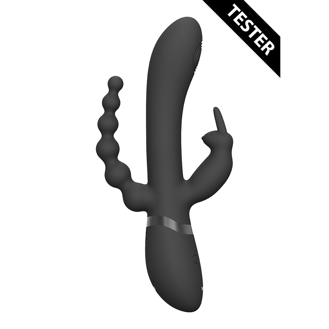 Rini - Pulse Wave  Vibrating Double Penetration Rabbit - Black - Tester