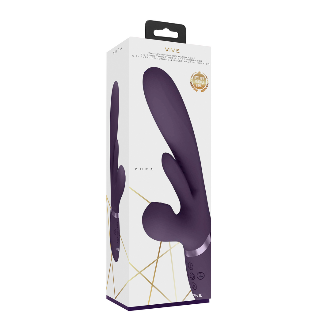 Kura - Vibromasseur Point G Pénétrant avec Langue Battante et Stimulateur d'Ondes Pulsées - Violet
