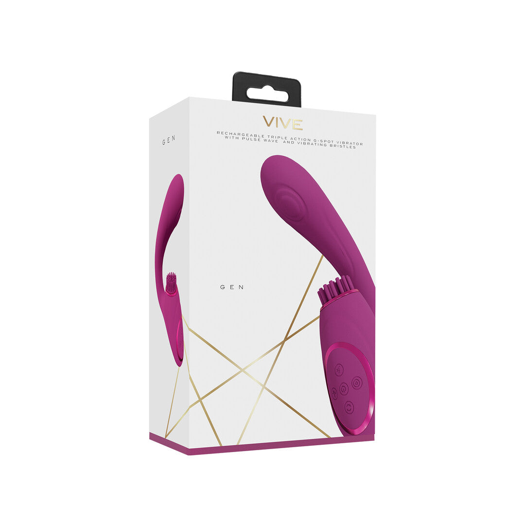 Gen - Triple Motor G-Spot Vibrator with Pulse Wave and Vibrating Bristles - Pink