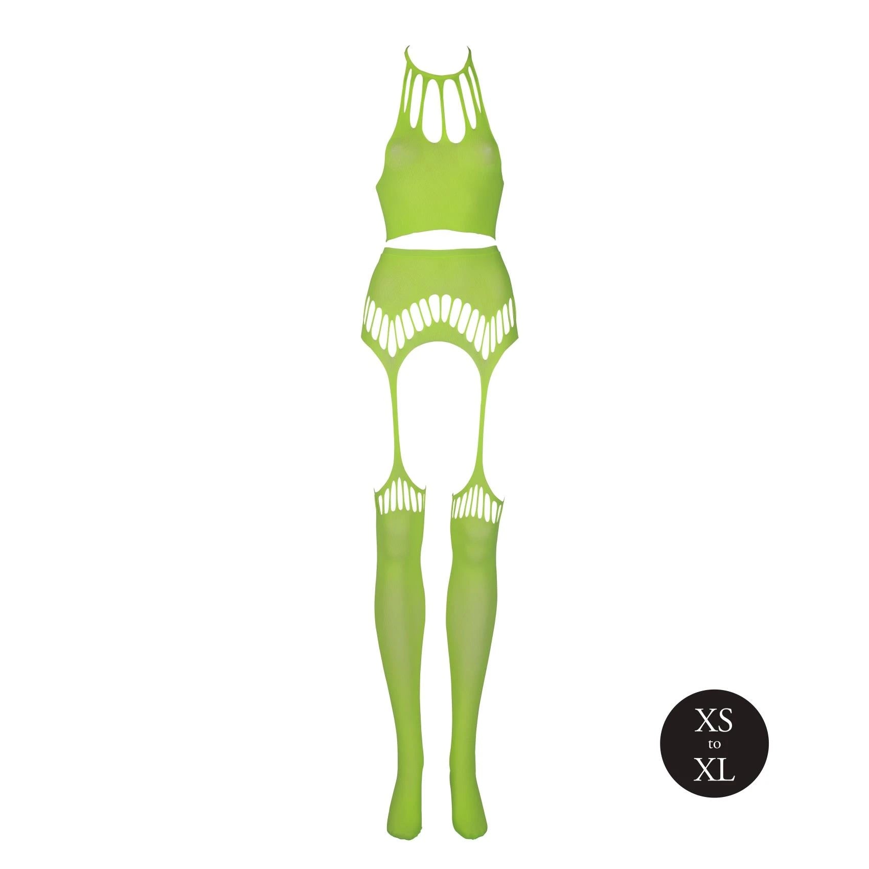 Two Piece with Crop Top and Stockings - One Size - Neon Green