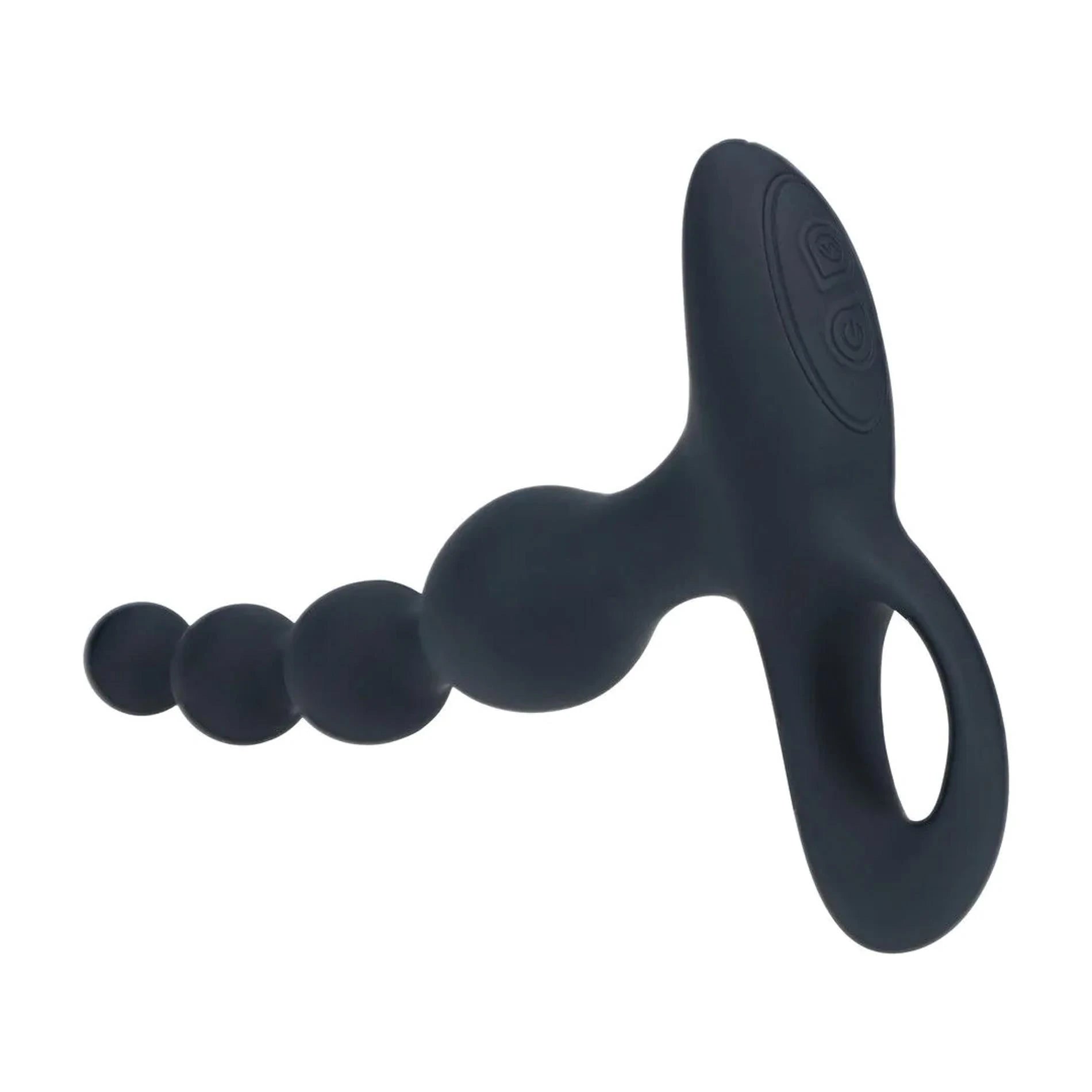 Plug anal vibrant en silicone perlé avec télécommande - Noir