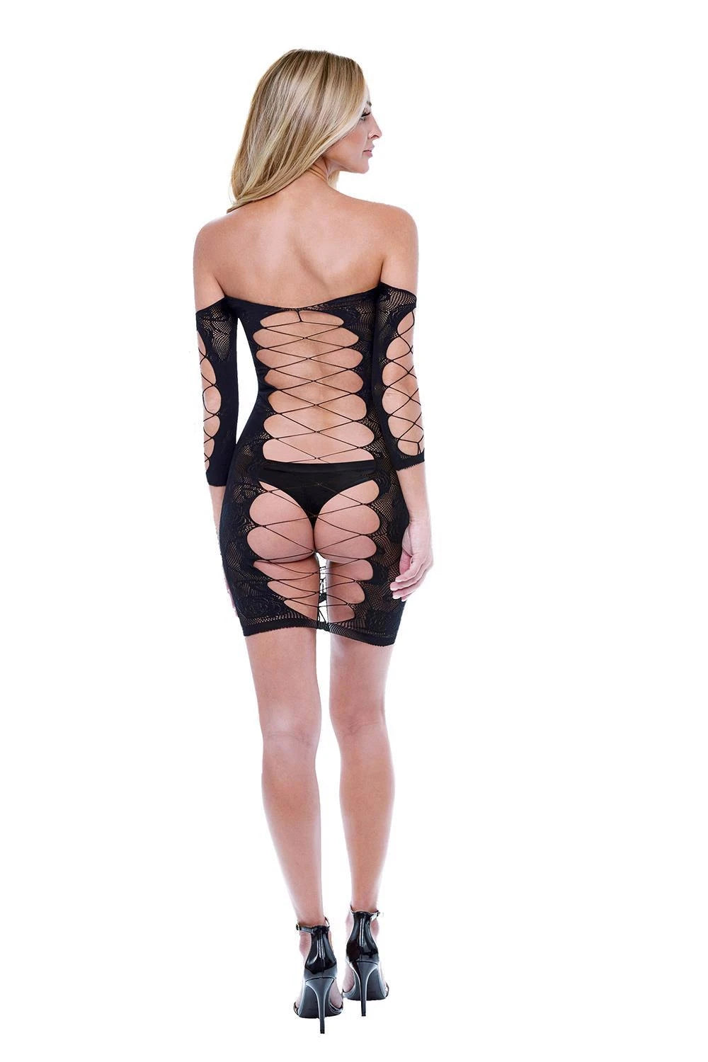BACI CORSET FRONT LONG SLEEVE MINI DRESS BLACK, OS