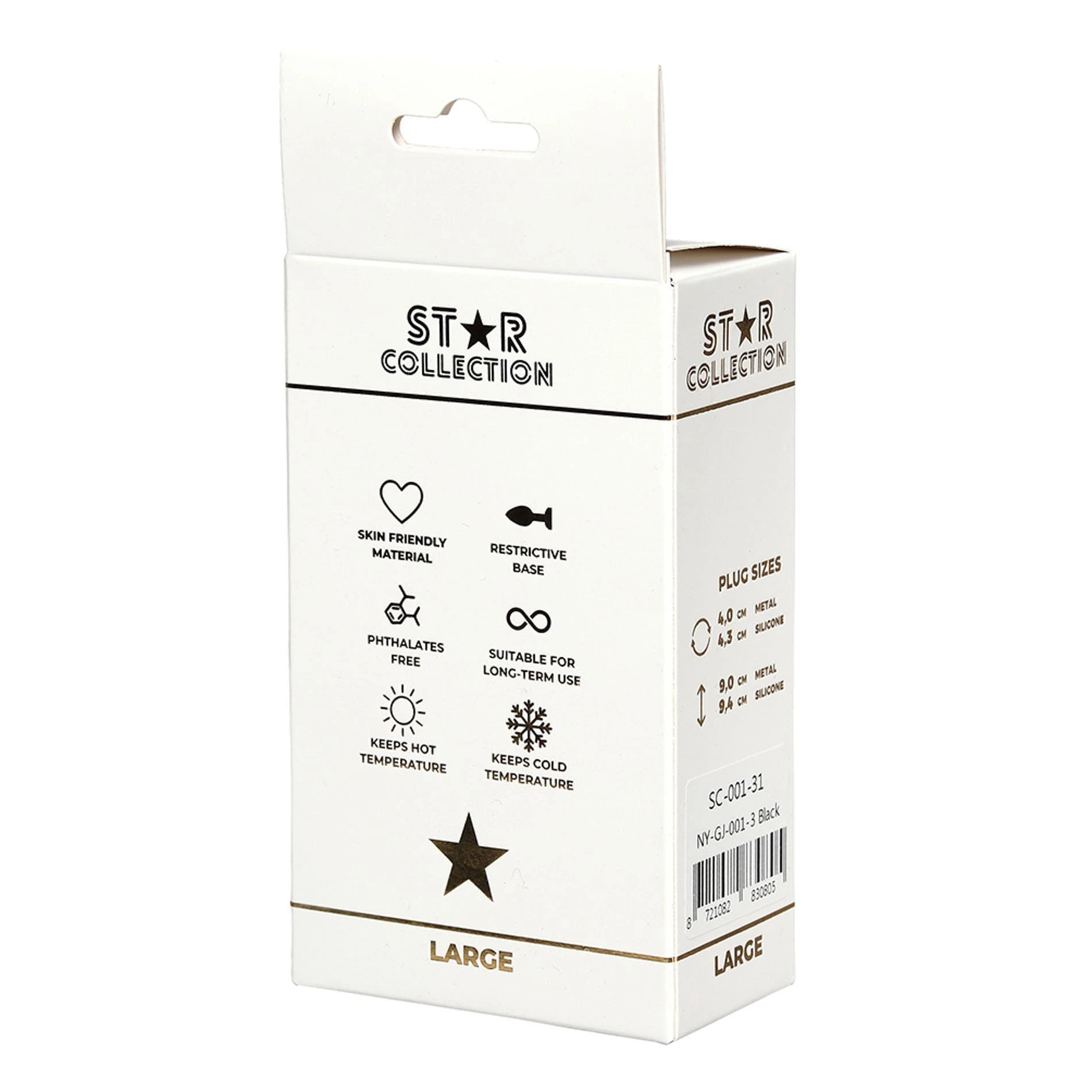 Star Collection - Black Silicone Anal Plug L - Clear Stone