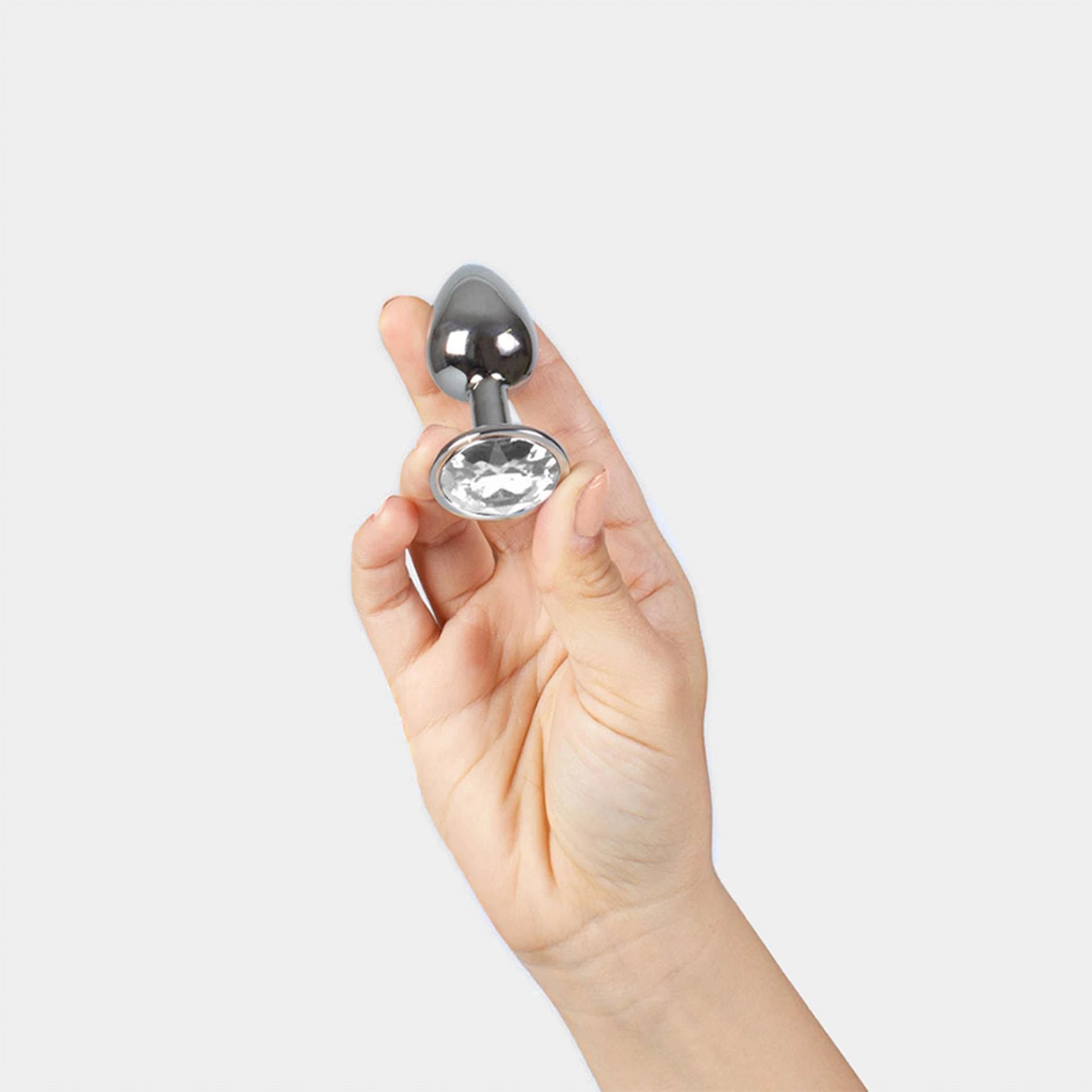 CLEAR CRYSTAL JEWELED METAL BUTT PLUG S