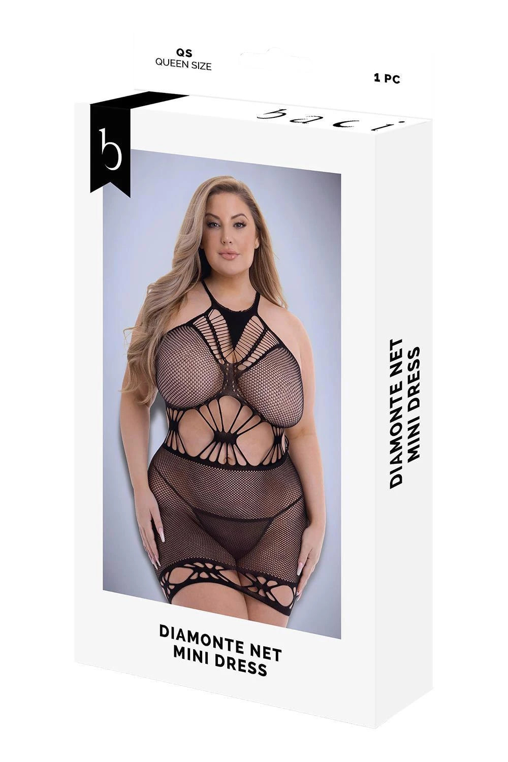 BACI DIAMOND MESH MINI DRESS BLACK, QUEEN