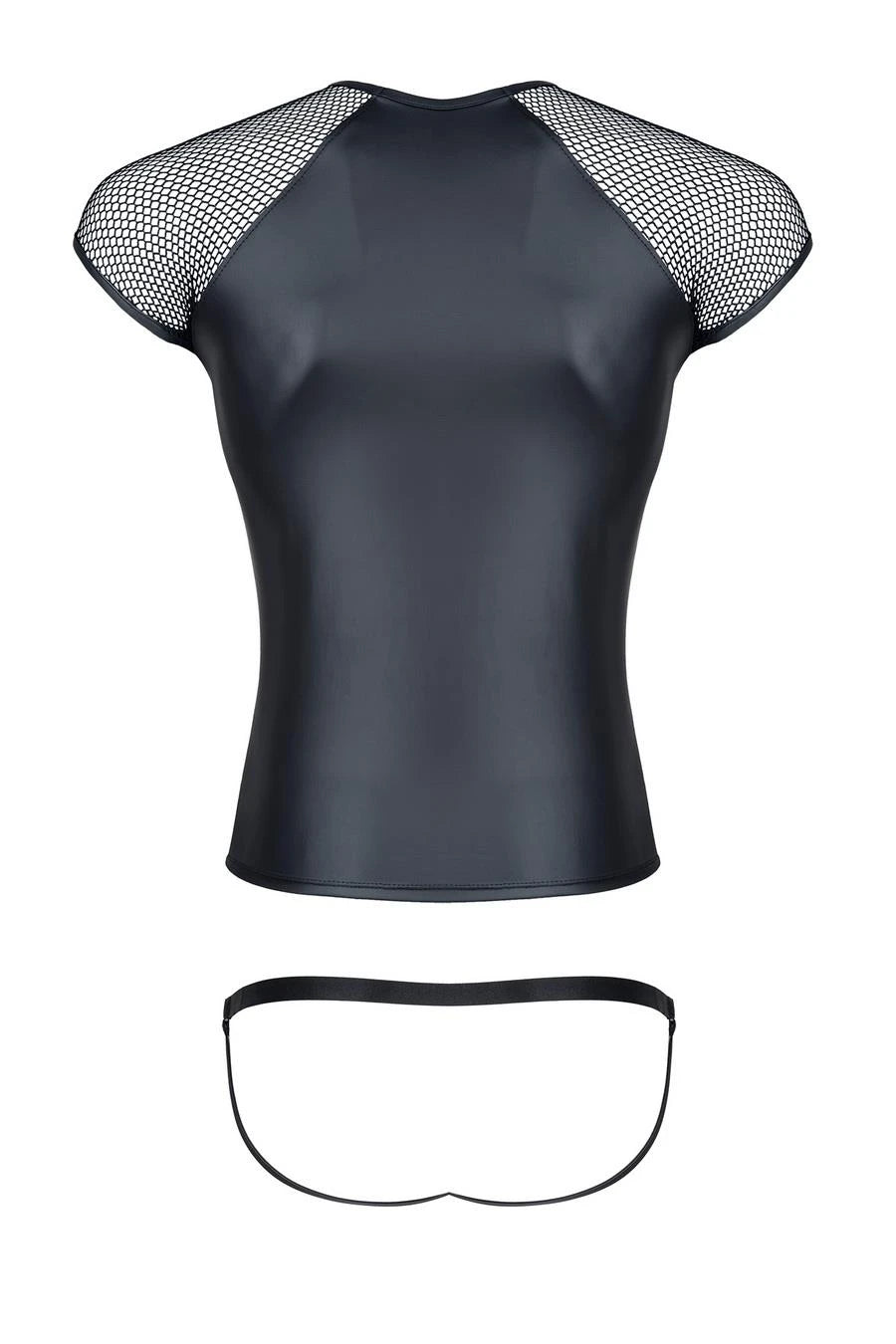 men's wetlook and stretchy mesh set: t-shirt, open-back briefs S