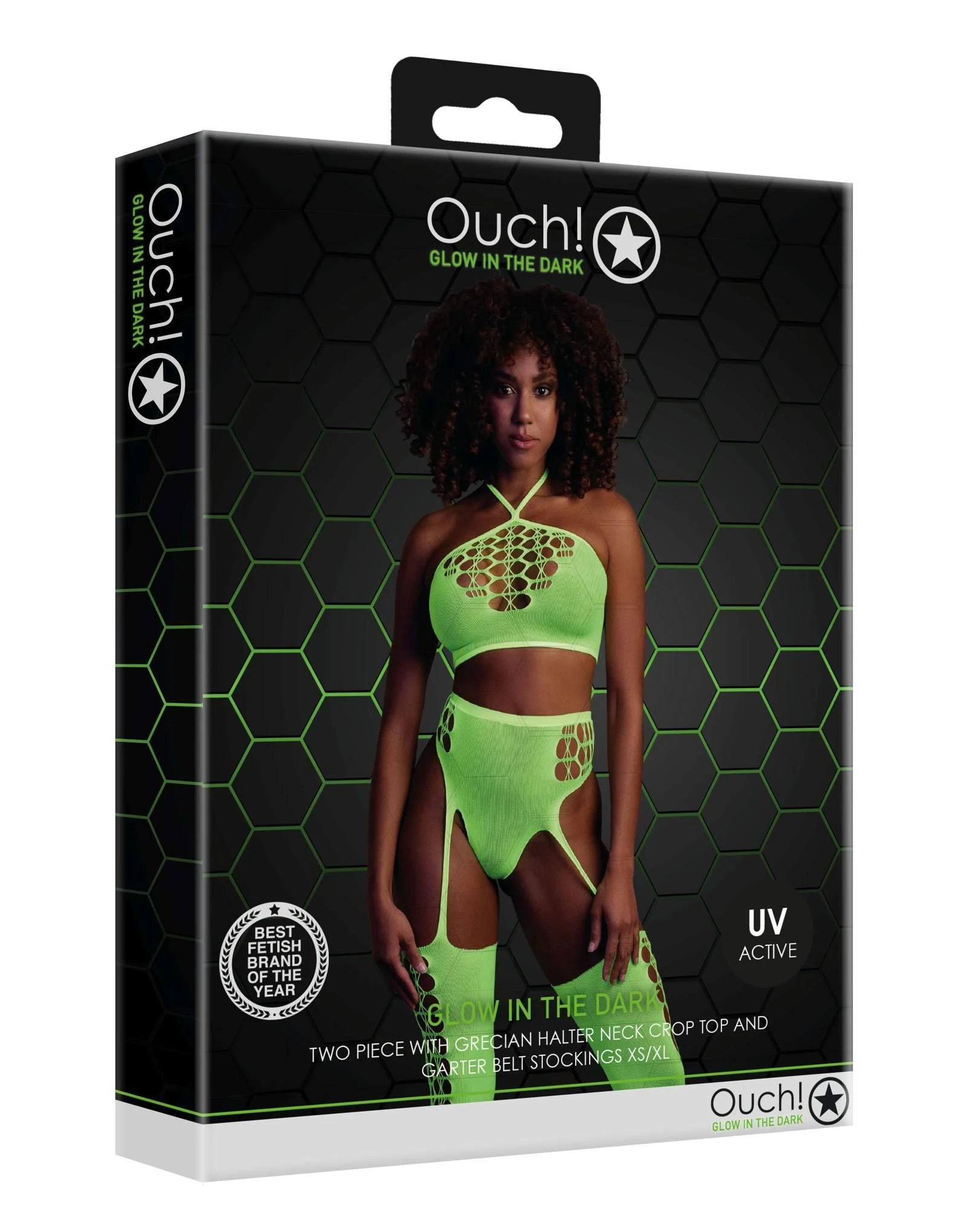 Two Piece with Crop Top and Stockings - One Size - Neon Green