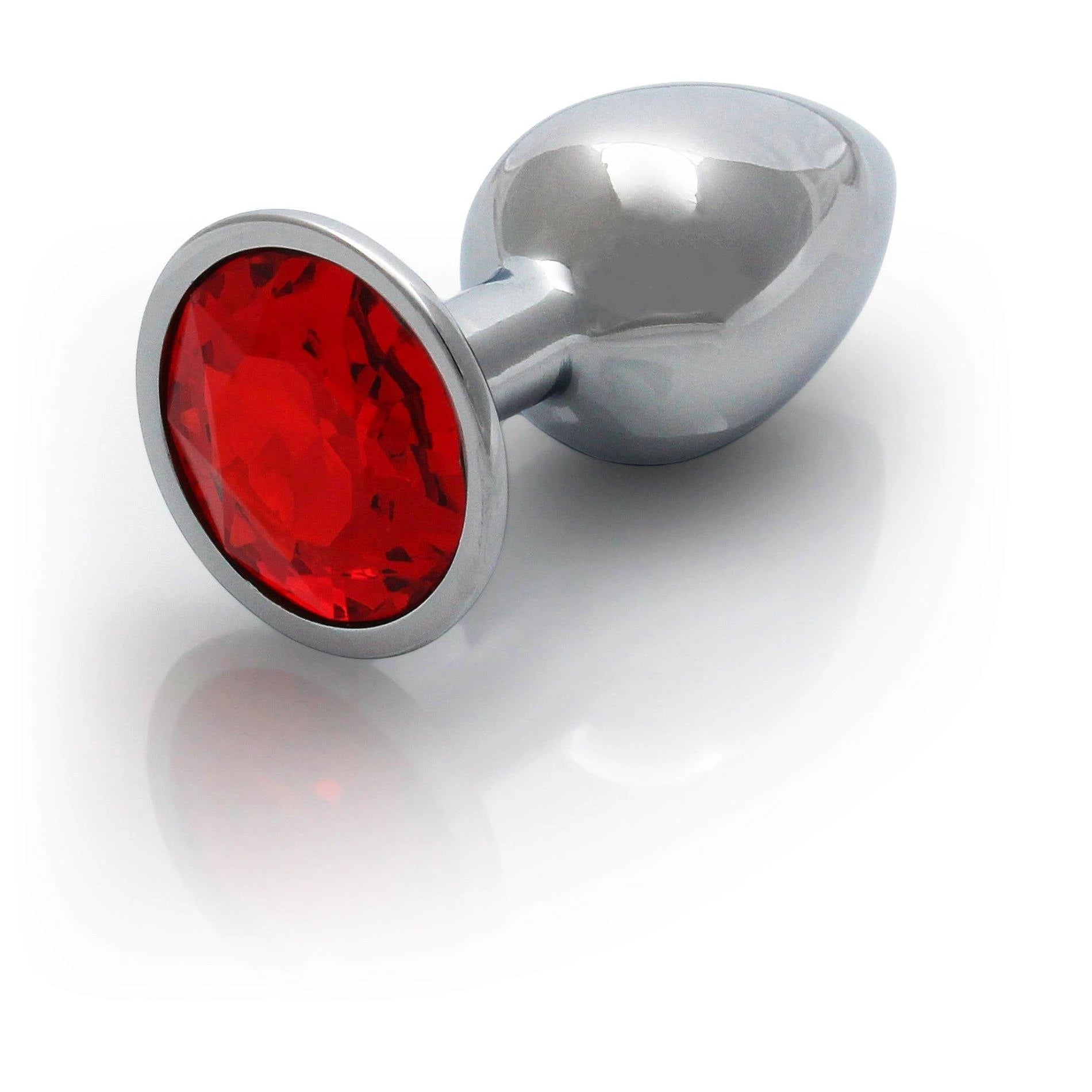 Round Gem Butt Plug - Small - Silver/Ruby Red