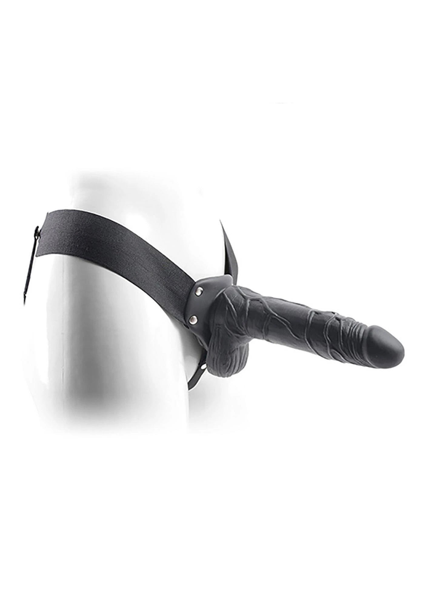 Prosthetic-PHALLUS STRAP ON HOLLOW REAL RAPTURE 8 BLACK WITH BALLS