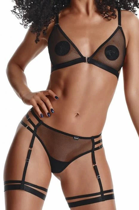 Bielizna-LadyX Adora XXL - soutien-gorge, string, porte-jarretelles