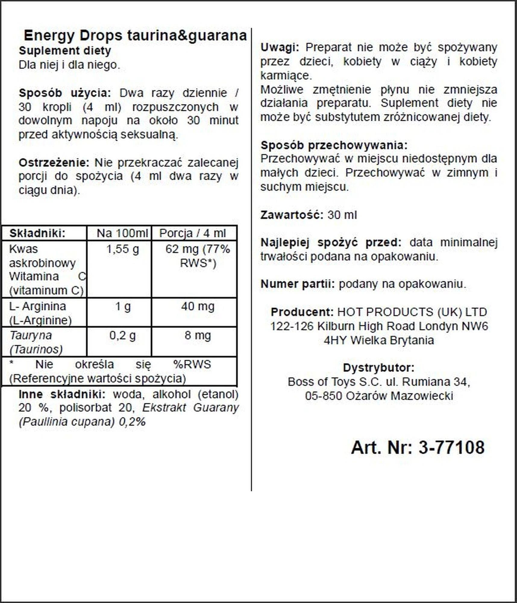 Supl.diety-Energy Drops-30ml Taurin & Guarana  (m+w)