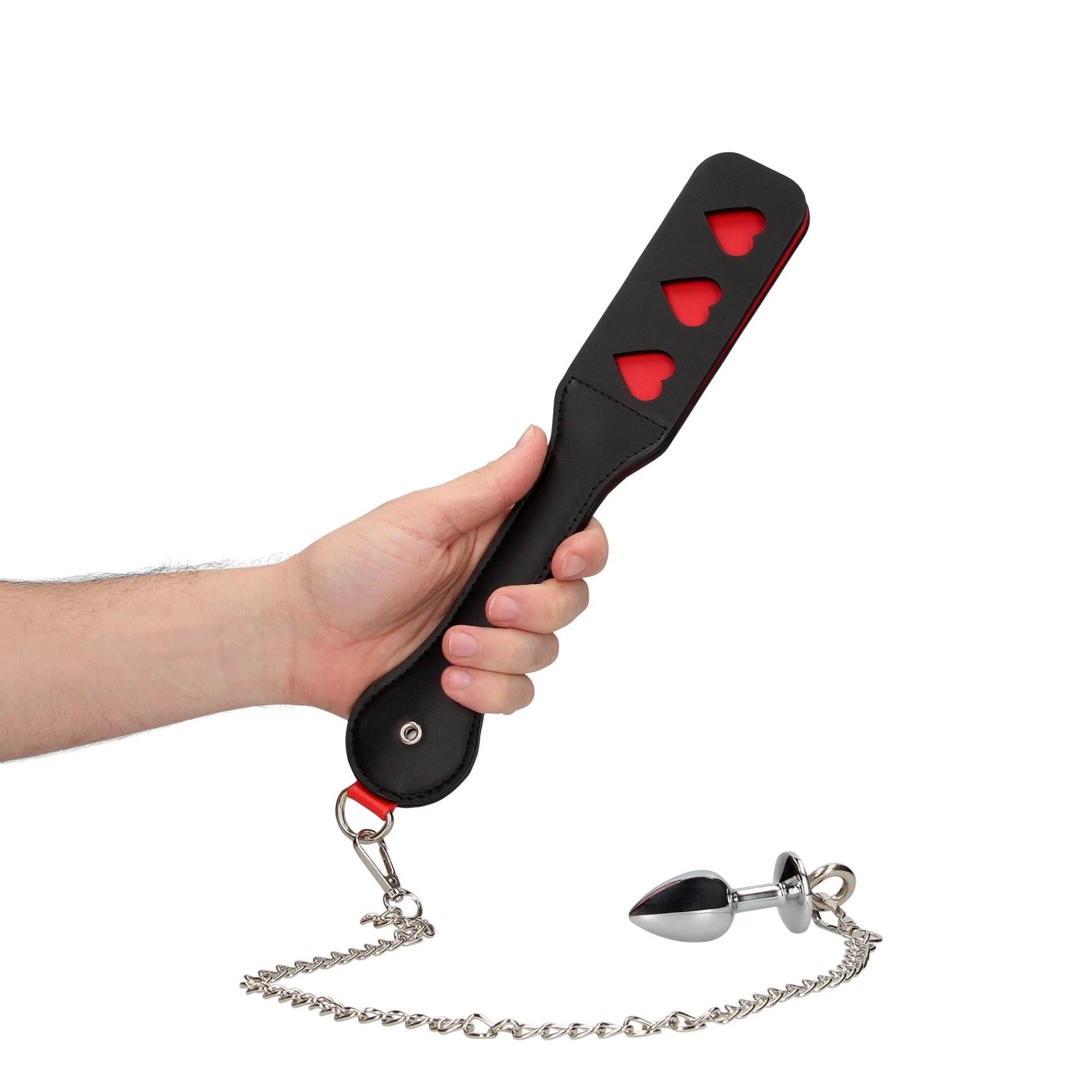 Godemiché anal en métal avec pagaie cœurs