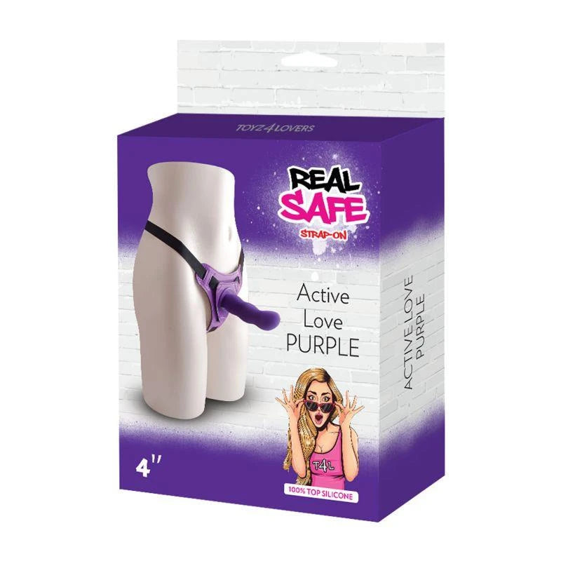 Adjustable purple strap-on harness