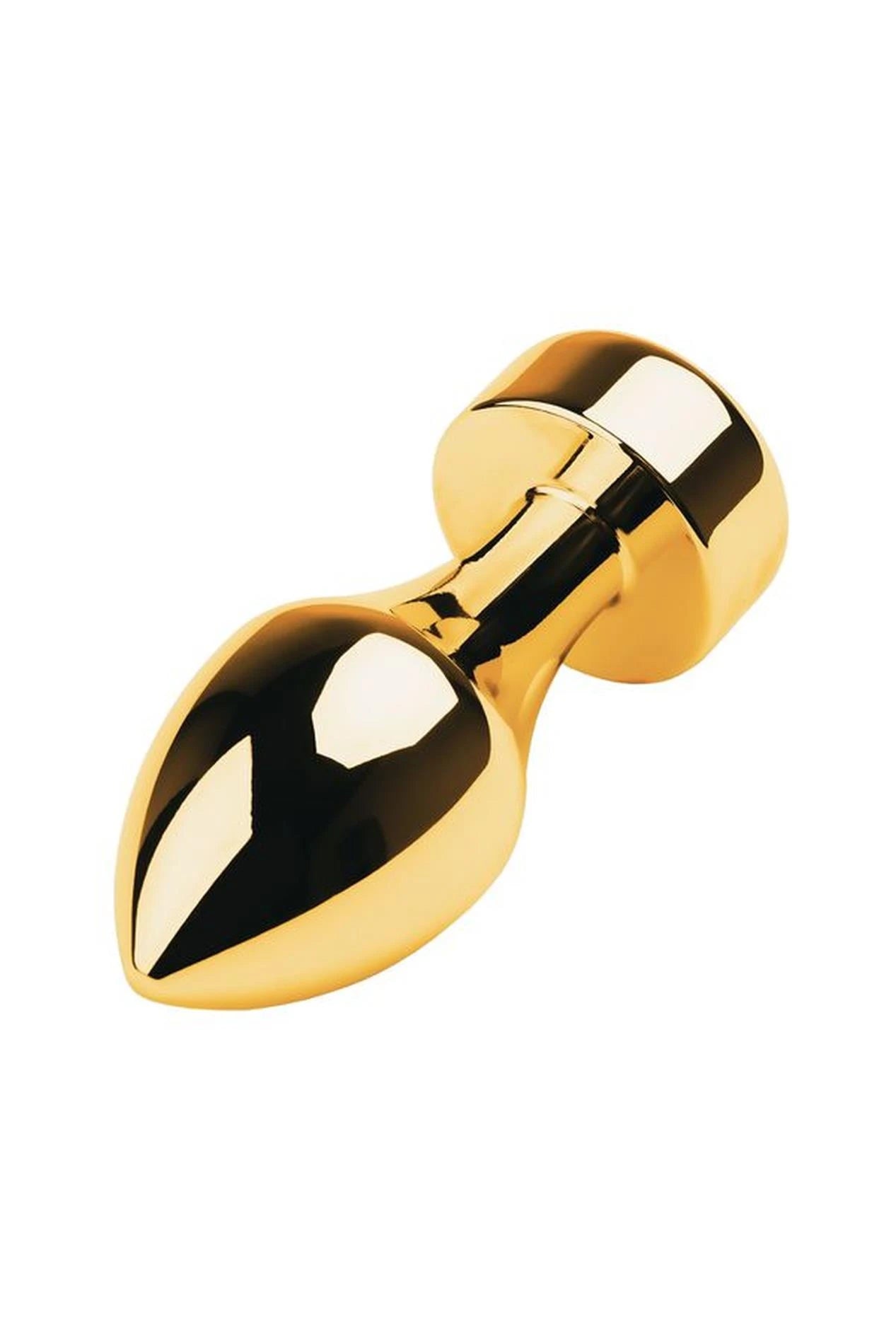 Gold anal plug TOYFA Metal with white round-shaped gem , length 7 cm, diameter 2-3.5 cm, weight 140 gr
