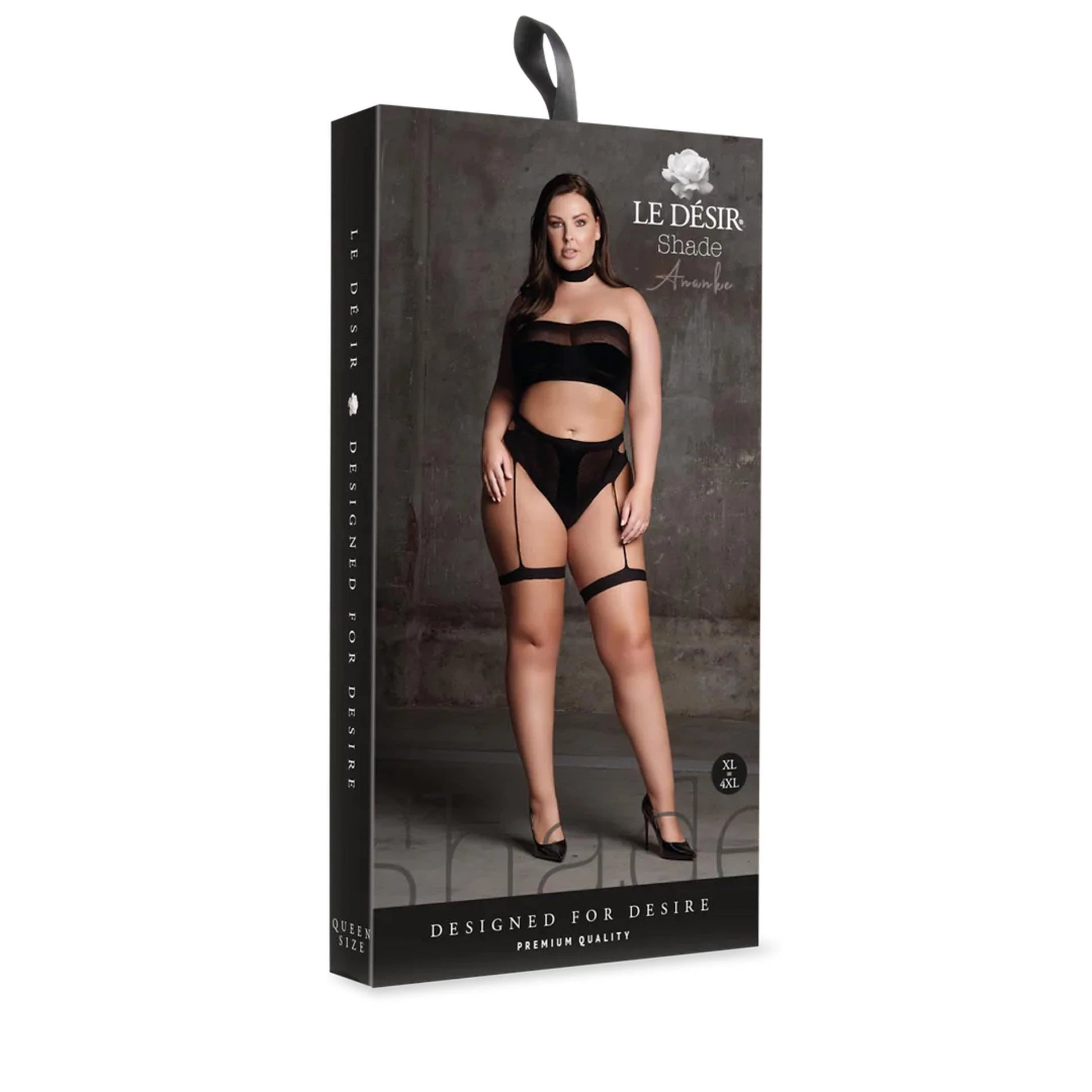 Ananke XII - Three Piece with Choker, Bandeau Top and Pantie with Garters - Plus Size