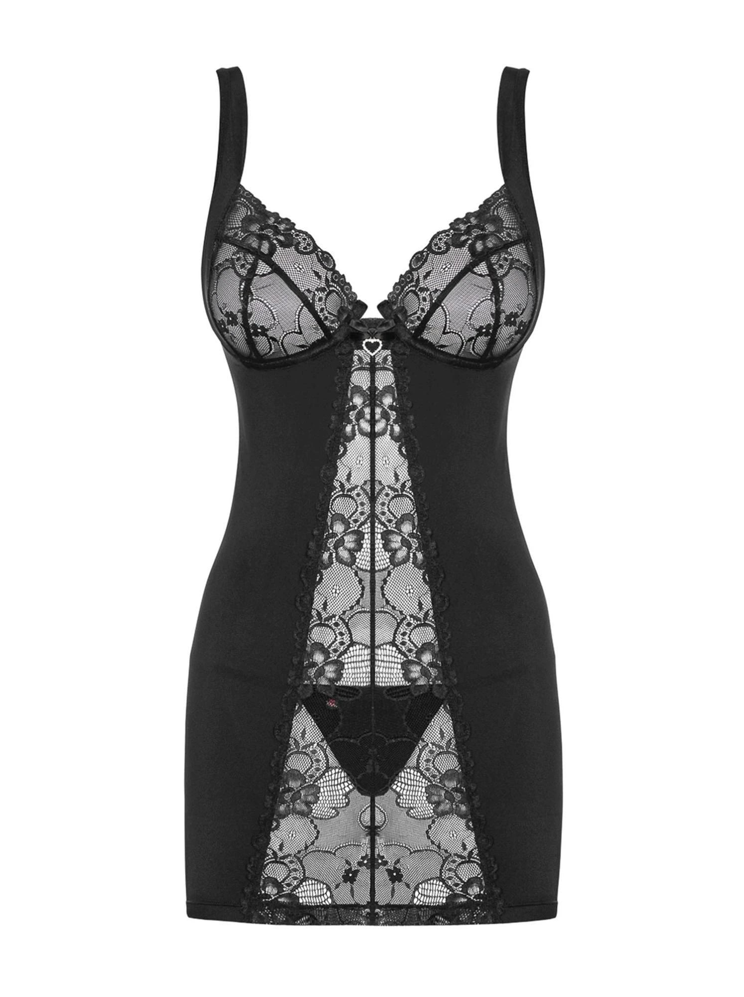 Lingerie-Heartina chemise et string noirs S/M