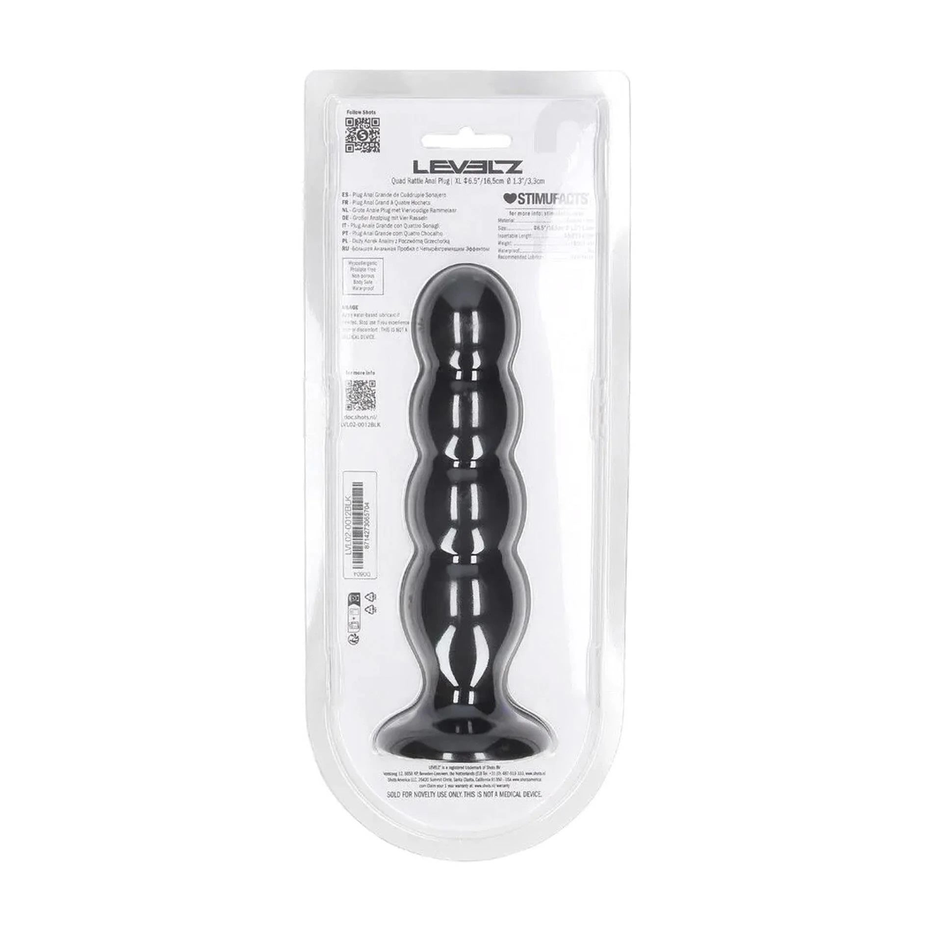 Quad Rattle Liquid Silicone Anal Plug - XL - Black