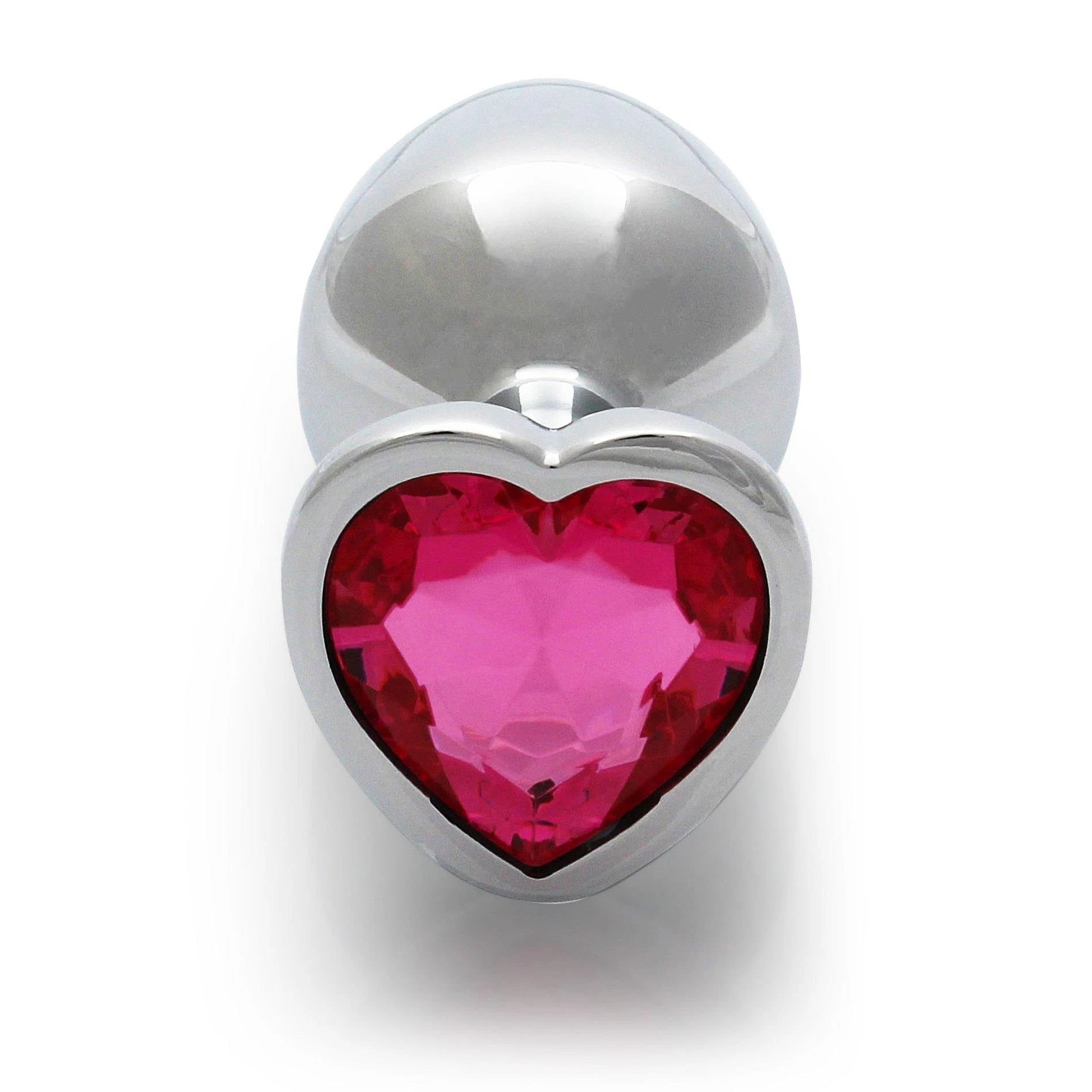 Heart Gem Butt Plug - Medium - Silver/Rubellite Pink