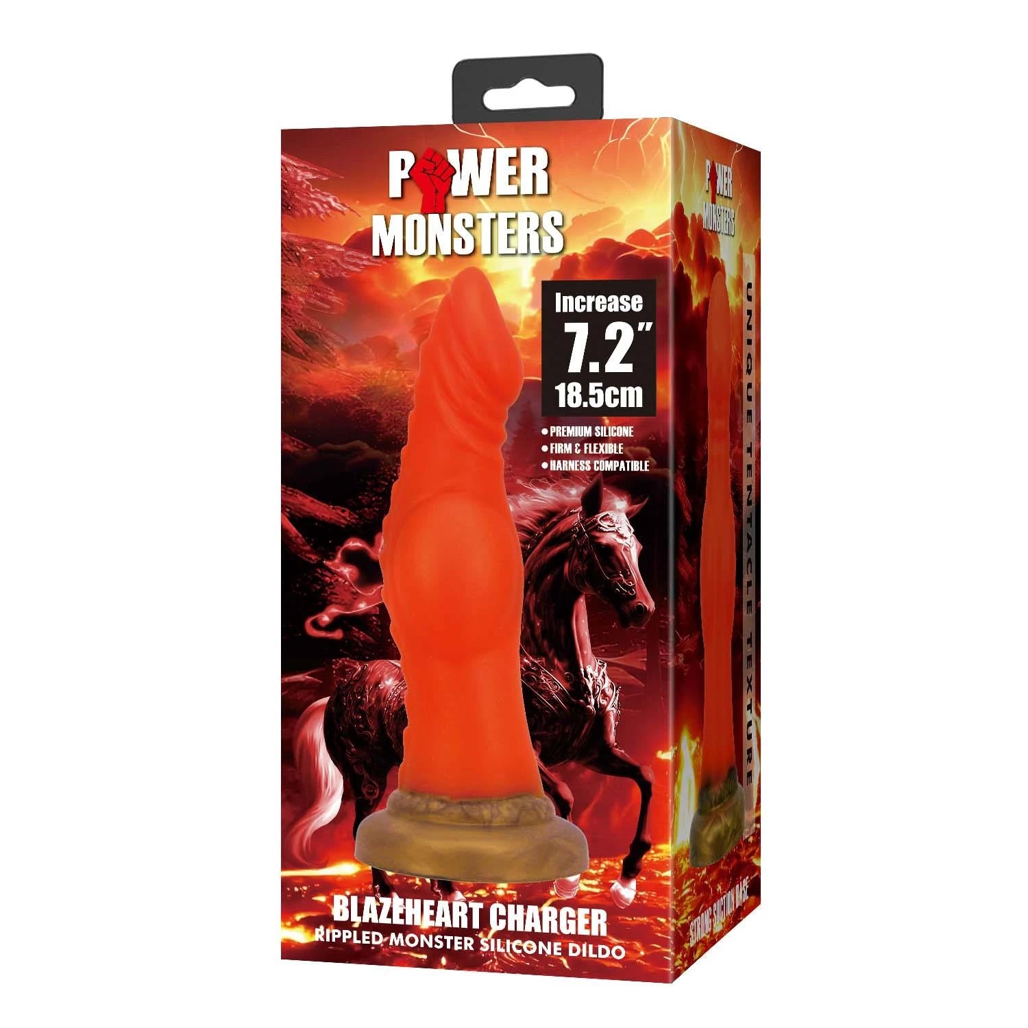 Power Monsters Blazeheart Charger – Gode en silicone strié monstre de 18,5 cm