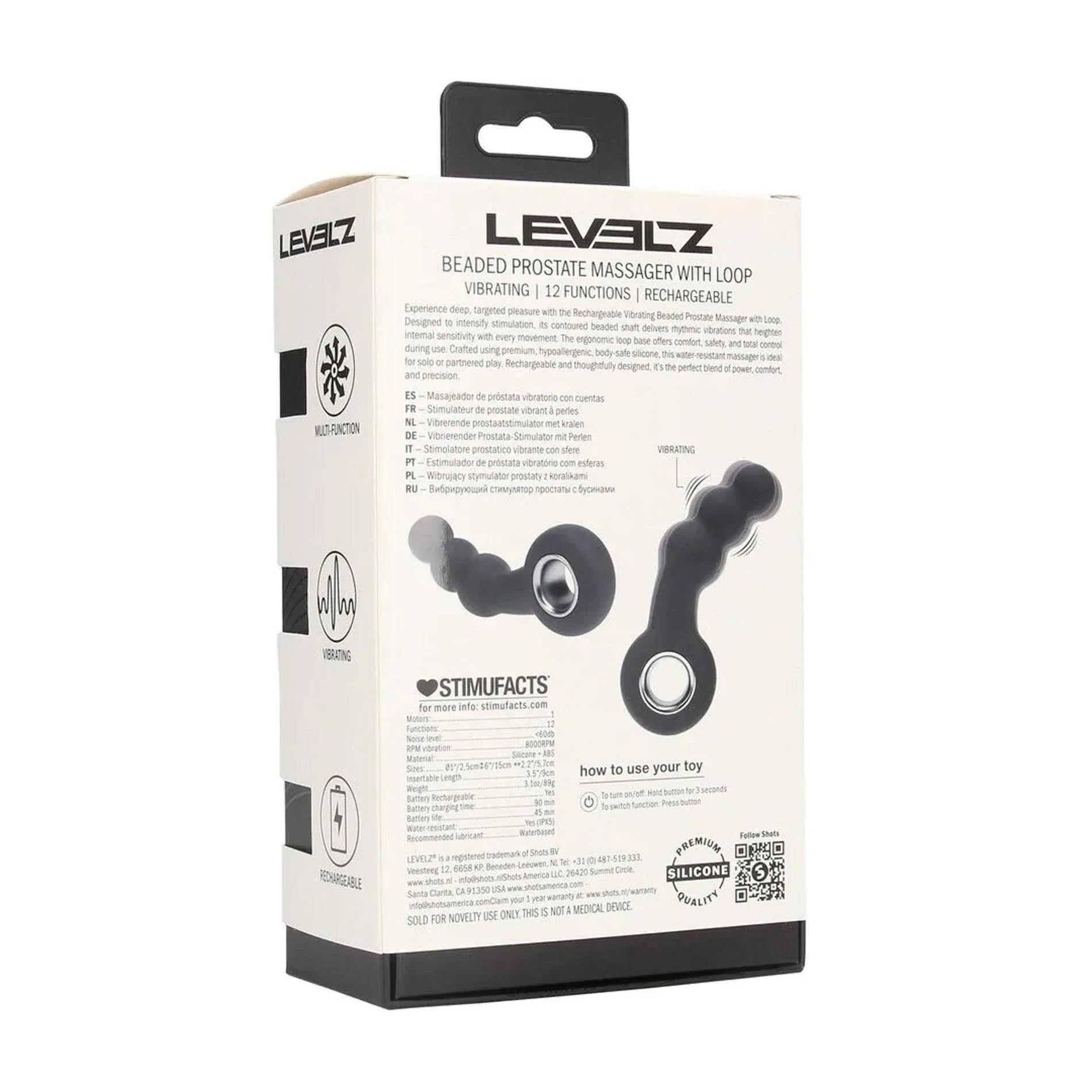 Vibrating Beaded Silicone Prostate Massager with Loop - Black