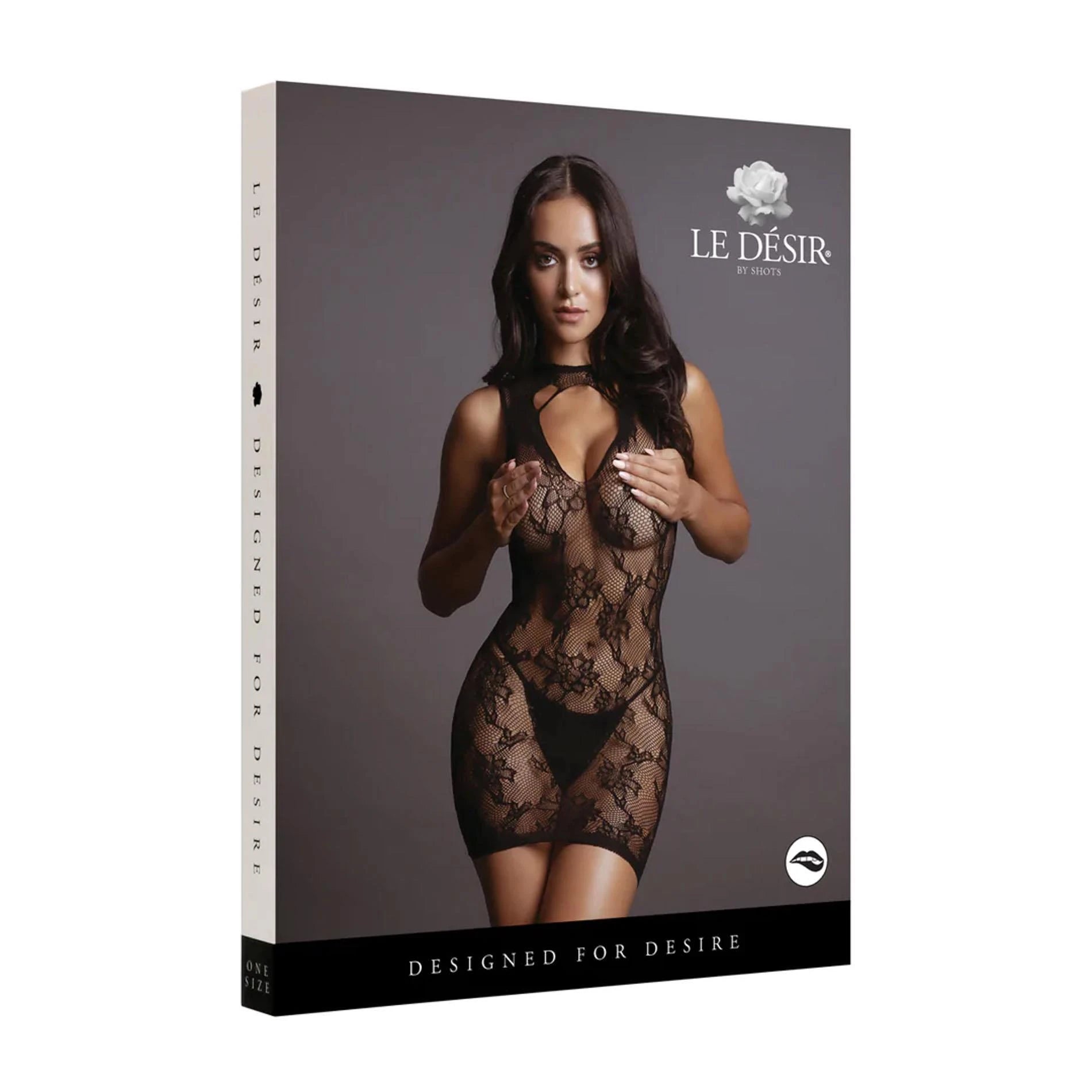 High Neck Lace Mini Dress - One Size - Black